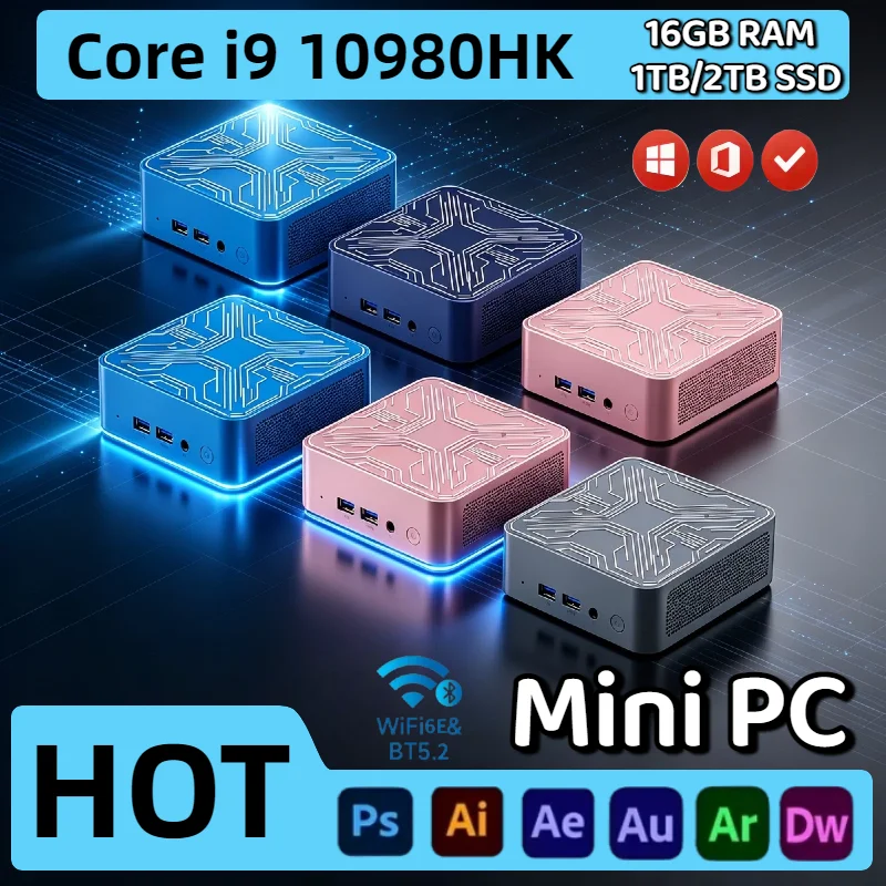 Intel i9 10980HK Mini PC 16GB DDR4 2TB NVMe SSD Triple 4K WiFi6 BT5.2 High Performance Office Home Small Pro Ultra