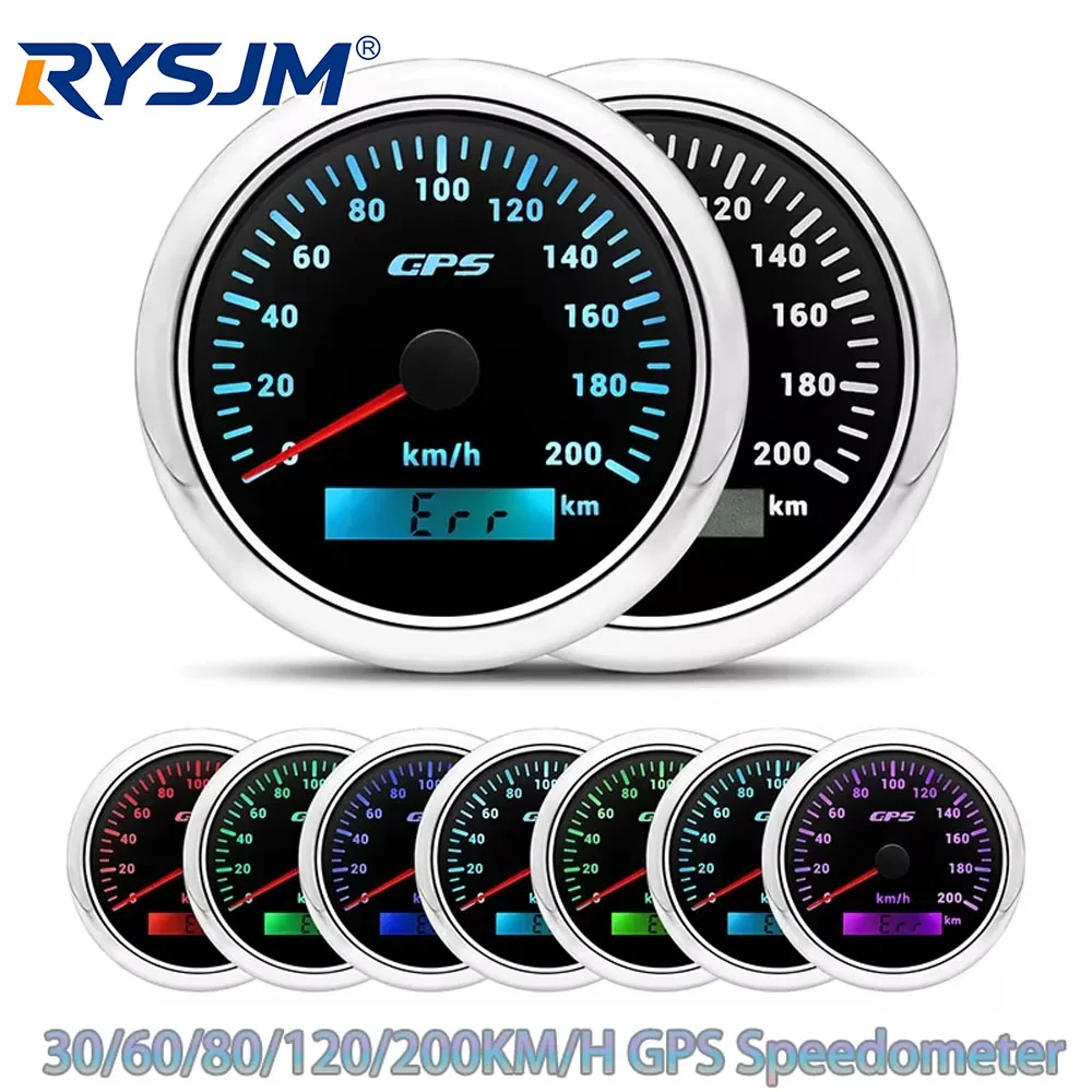 

30/60/80/120/200km/h 85MM Universal GPS Speedometer Gauge For Car Marine Boat 200 Kmh Speed Gauge Meter With GPS Antenna 7 Light