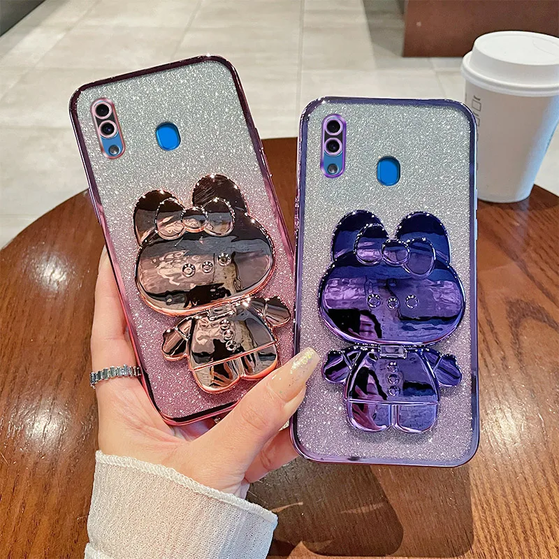 A20 A30 Case For Samsung Galaxy A20 A30 Luxury Gradient Glitter Makeup Mirror Rabbit Folding Stand Back Cover Samsung A20 A30