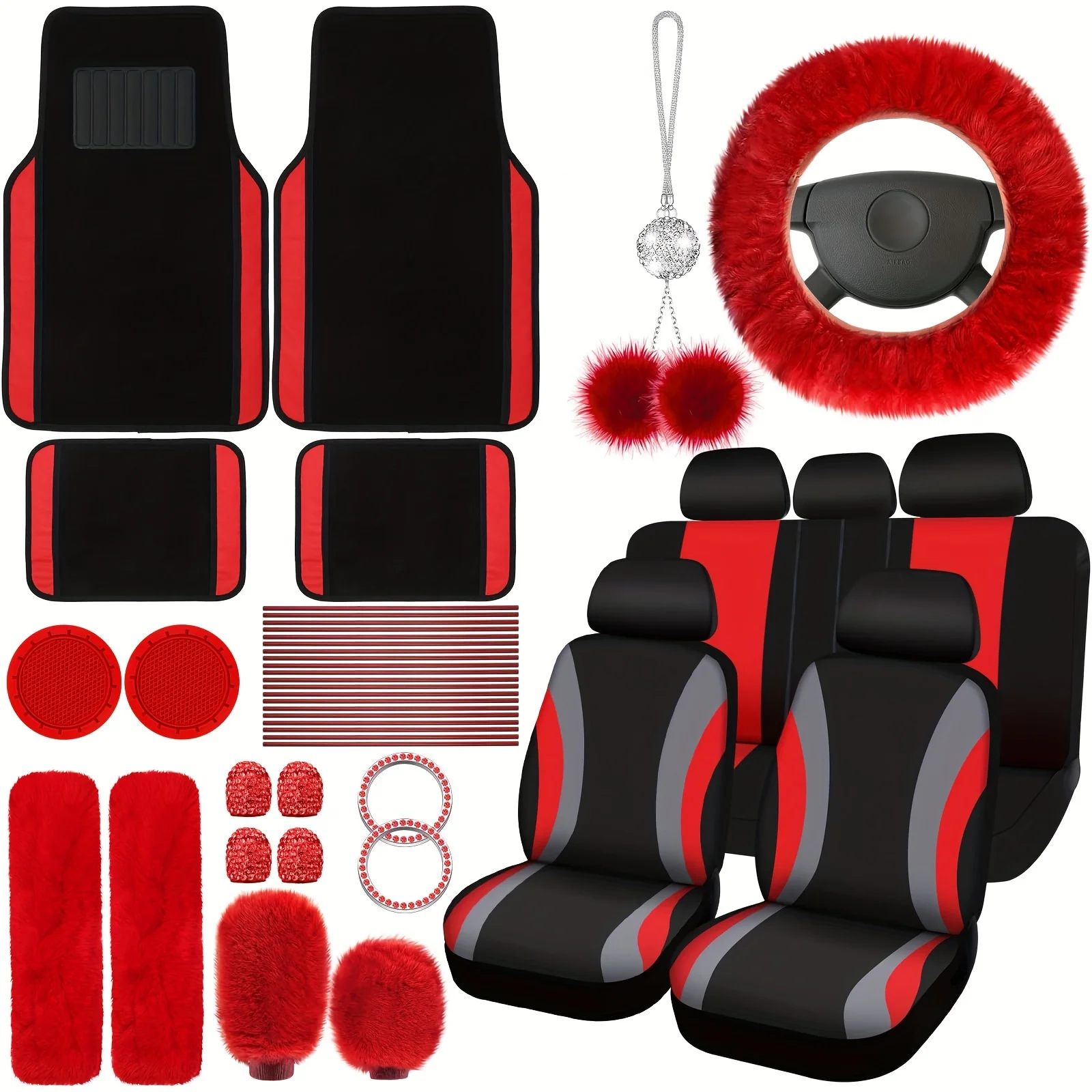 

47 Car Seat Cover Full Set Car Seat Covers For Car Front Rear Seat Cover Fluffy Steering WheelCover Seat Belt Automotive Floor