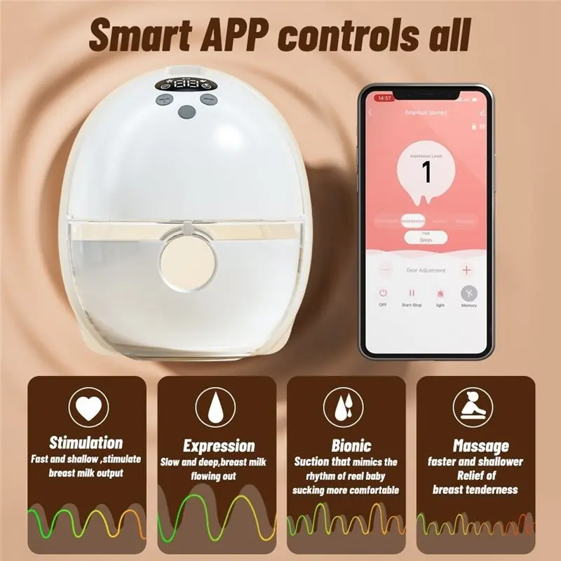 WOTT-Hands Free Silicone Wireless Electric Breast Pump Wearable Breast Milk Pump With APP, Quiet Portable Breastfeeding Pump