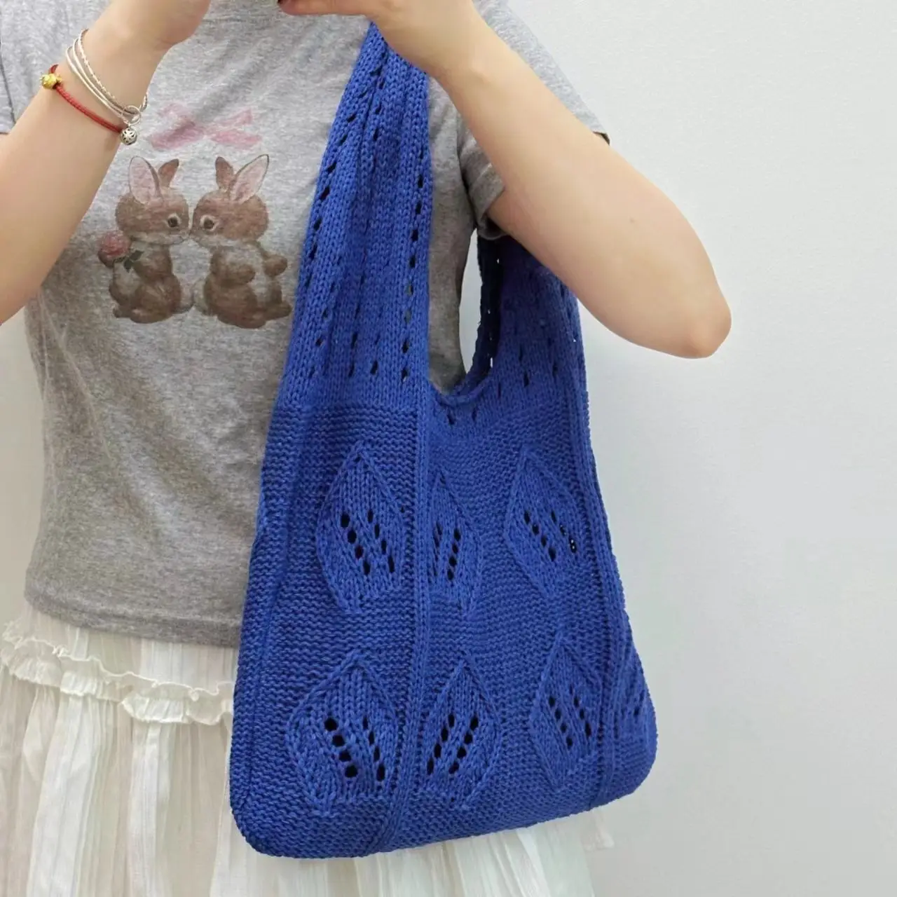 

Hollow Knit Woven Summer Vacation Casual Yarn Tote Big Capacity Underarm Versatile Artistic Shoulder Bag for Women