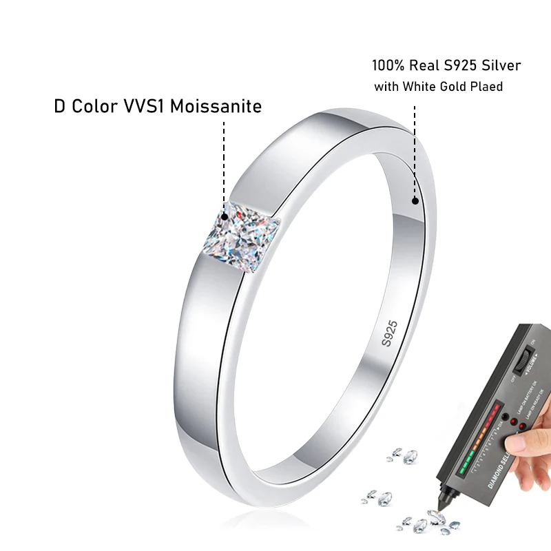 Tezzc Moissanite Wedding Party Ring for Women Men 925 Sterling Silver with Gold Plated Lab Diamond Rings with Certificates