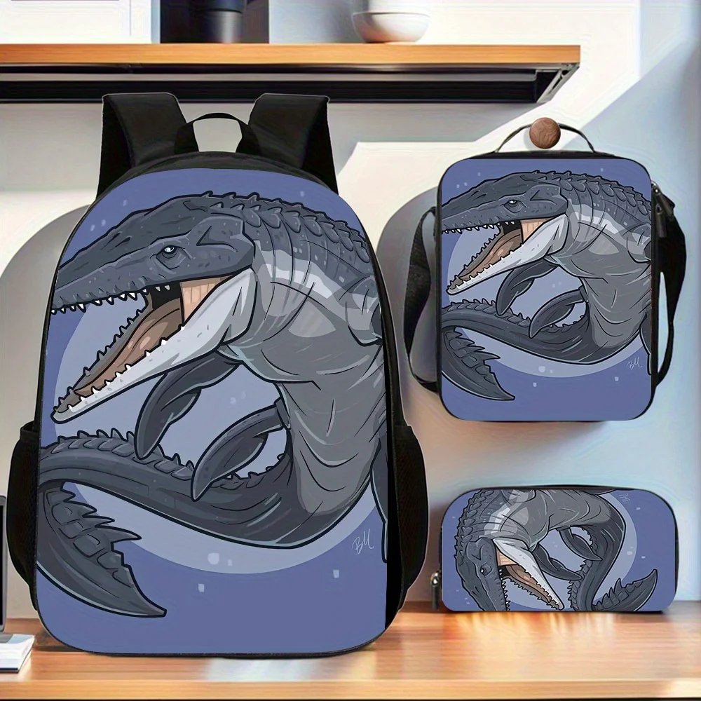 

Dinosaur 3pcs Trendy Backpack Set, Backpack Lunch Bag Pencil Case Set with Adjustable Shoulder Straps And Zippered Handbag with