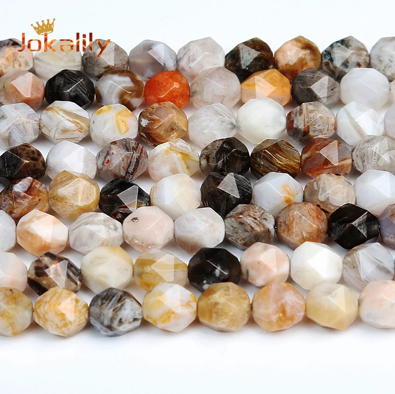 8mm Faceted Natural Bamboo Leaf Agates Beads For Jewelry Making Round Loose Spacers Beads DIY Bracelets Necklace Accessories 15
