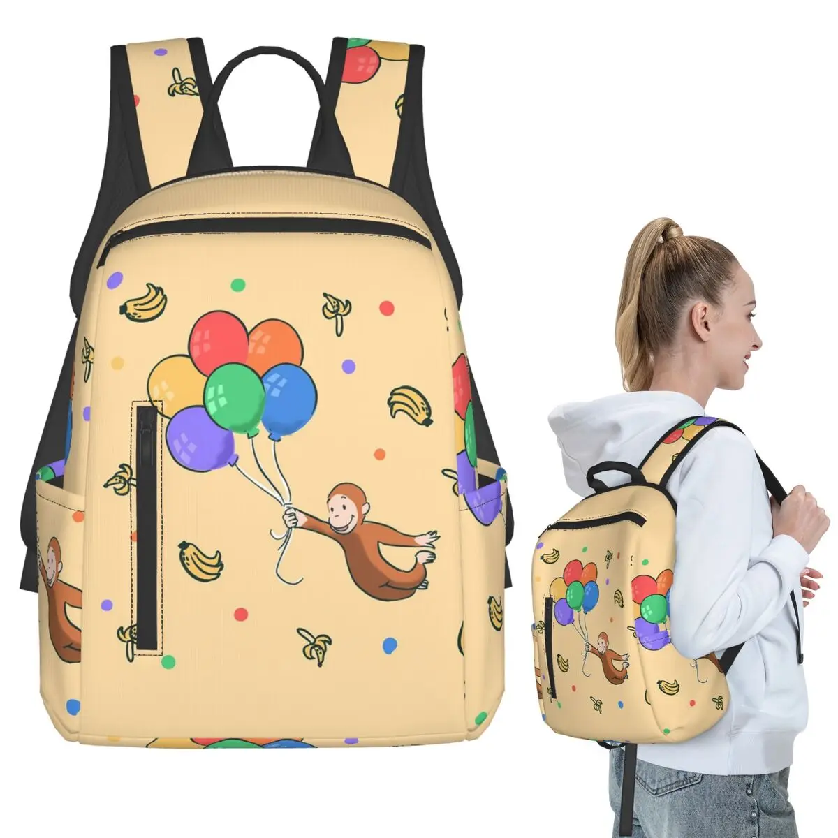 

Bannanas & Balloons Backpack Student BookBag Kids School Bag Laptop Shoulder Bags Men Women