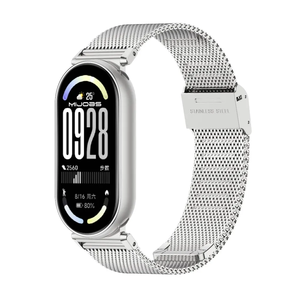 Mi Band 10 9 8 حزام معدني سوار Correa لـ for Xiaomi Mi Band 9 معصمه الفولاذ المقاوم للصدأ حزام الساعات الملحقات