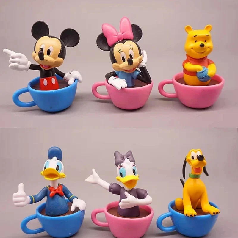 

In Stock 6pcs/Set Mouse Winnie Pooh Duck Cup Style Blind Box Kawaii Action Figure Model Ornament Toy birthday Gifts For Fans