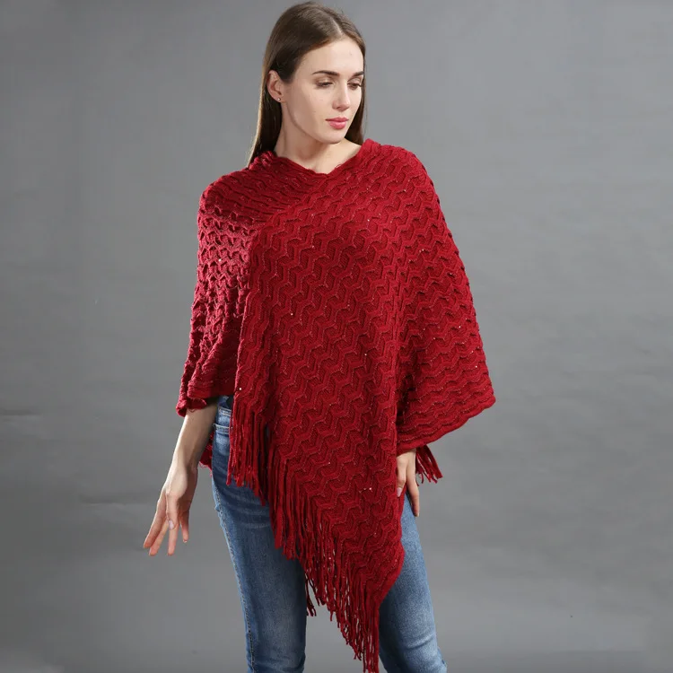 Spring Autumn Women Loose Versatile Solid Knitwear Pullover Fashion Street Poncho Lady Capes White Cloaks