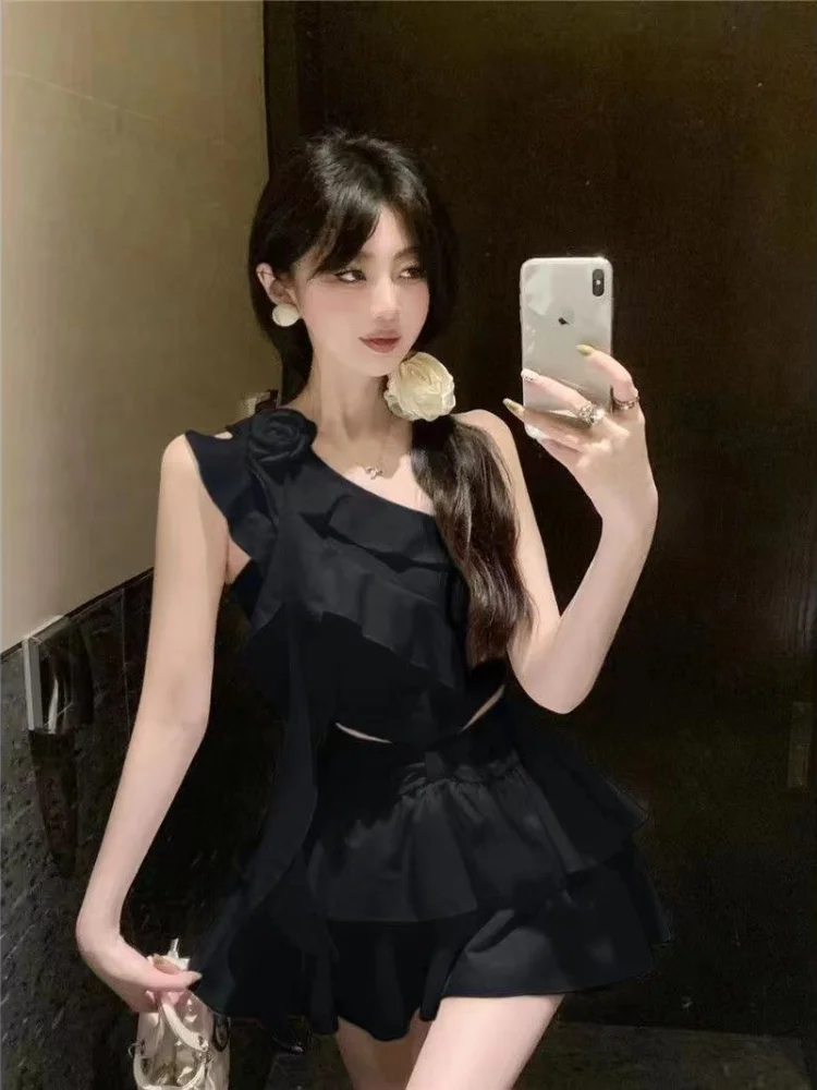 Skirt Woman Outfit Lightly Cooked 2 Pieces Sets for Women Short Sleeve Kawaii Festival Summer Clothes 2024 Chic and Elegant Full
