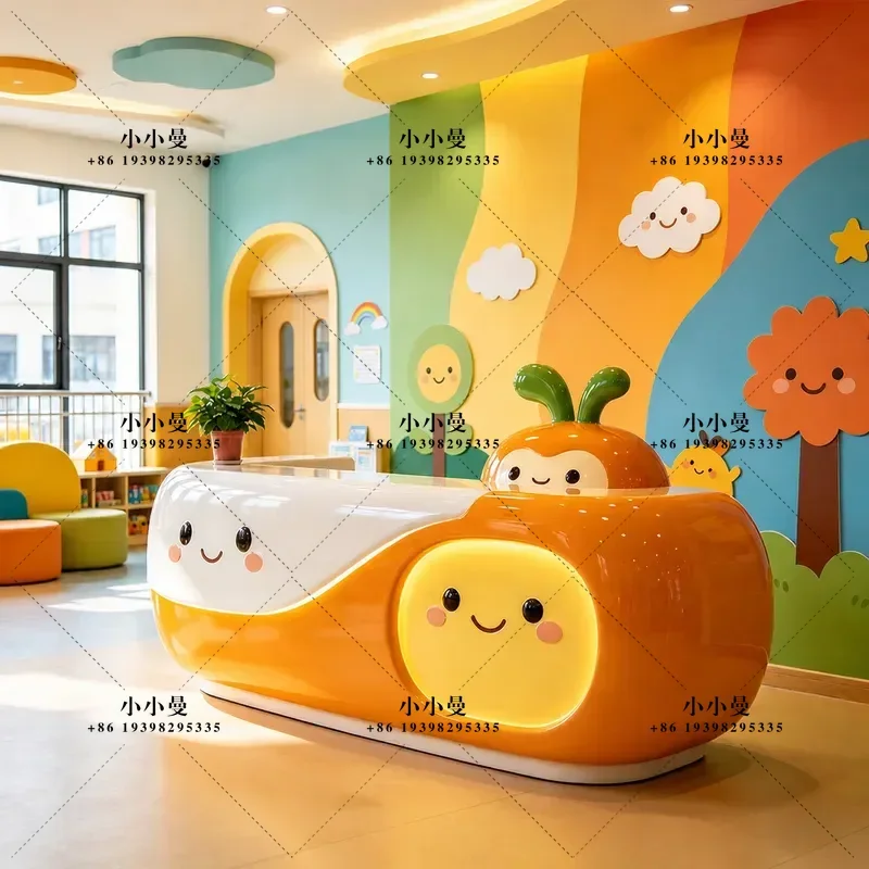 FRP Cartoon Kindergarten Front Desk Children Fun Reception Counter for Training Institution Paradise Theme Design Durable