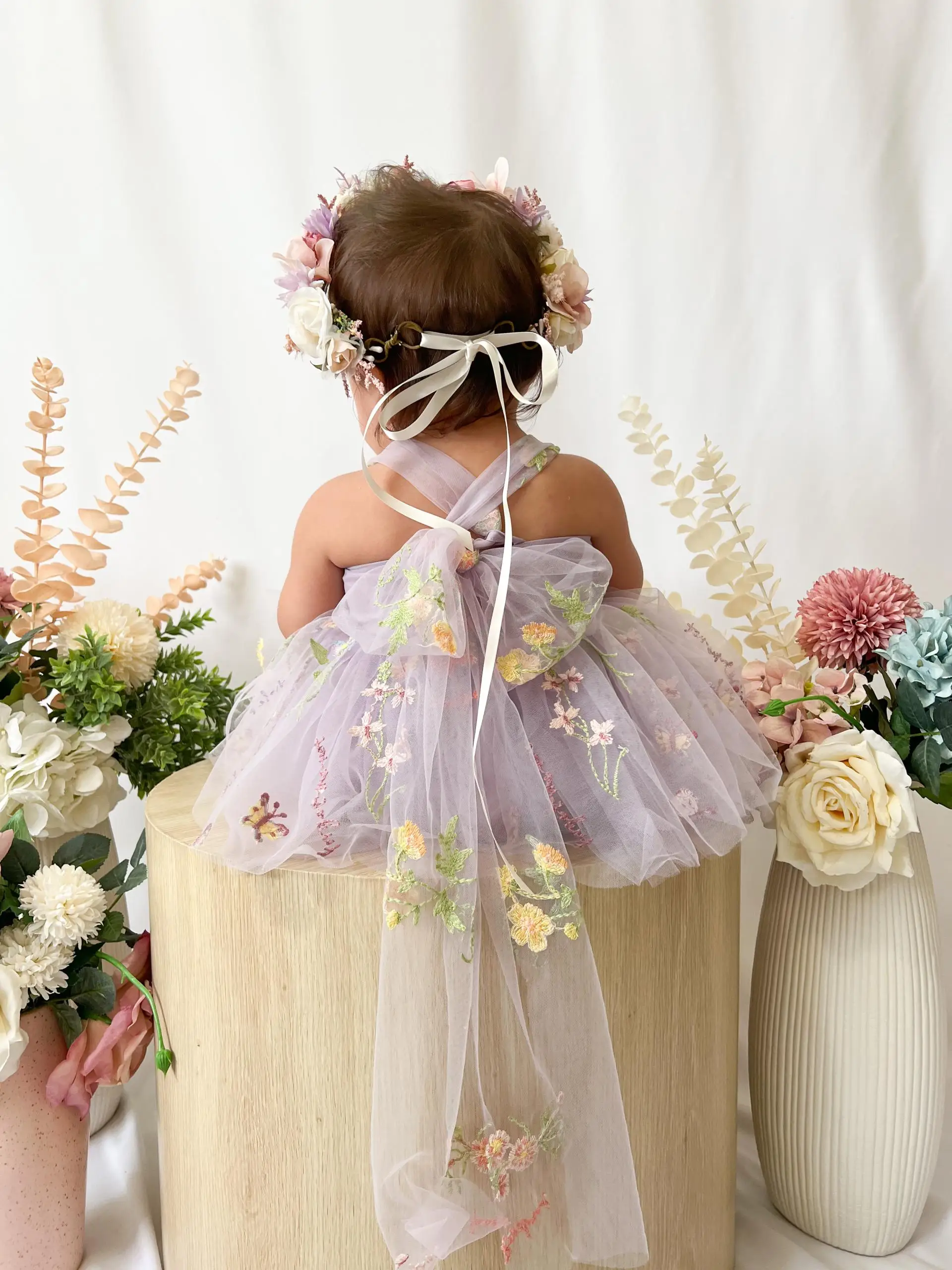 Newborn Baby Romper Dress Lacy Flowers Sling Dress Baby Dress Princess Birthday Dress 0-24 Months