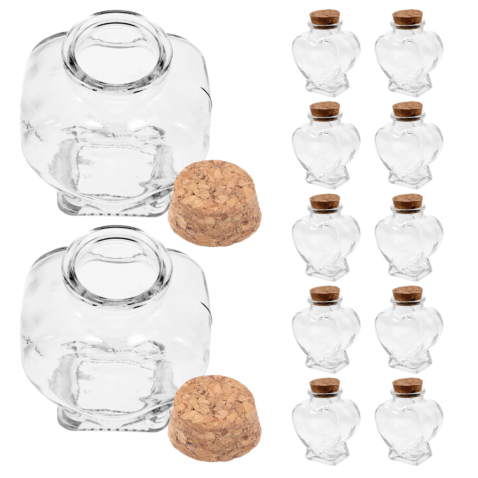 

12Pcs Heart Shaped Storage Jar Glass Wish Bottle with Cork Stopper for Anniversary Birthday Gift Mini Craft Keepsake Display