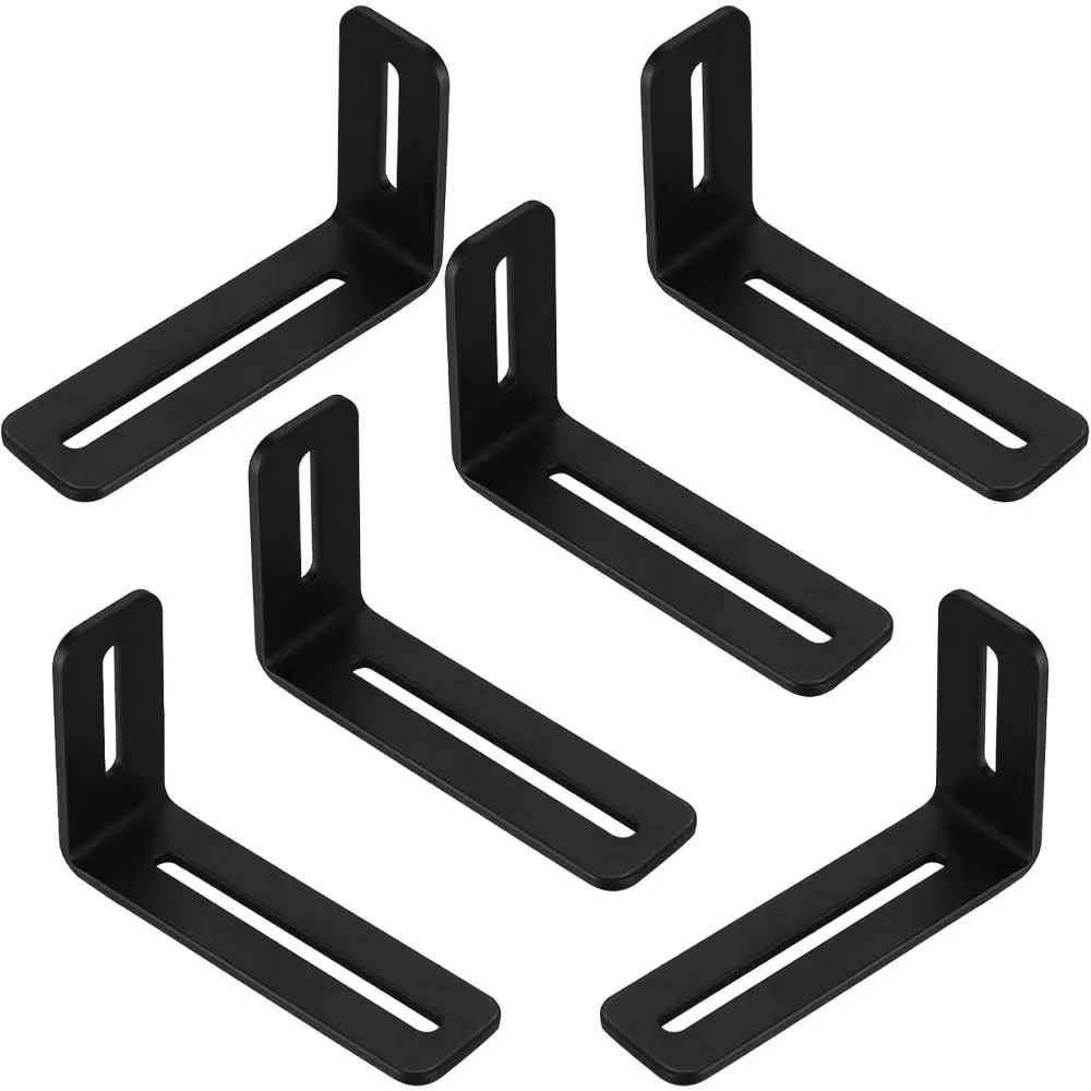 

6PCS Metal L Brackets 90 Degree Right Angle Corner Brace, Black Adjustable Slotted Joint Bracket for Furniture PC Case Fixing