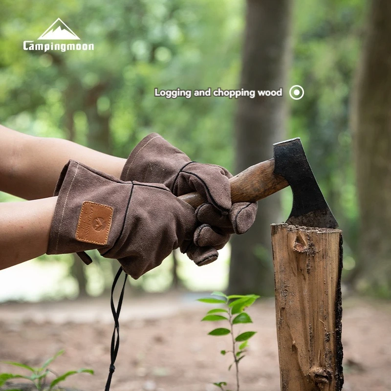 CAMPINGMOON Outdoor Flame-retardant and Heat-insulating Cowhide Double-layer Detachable Design Fire Gloves