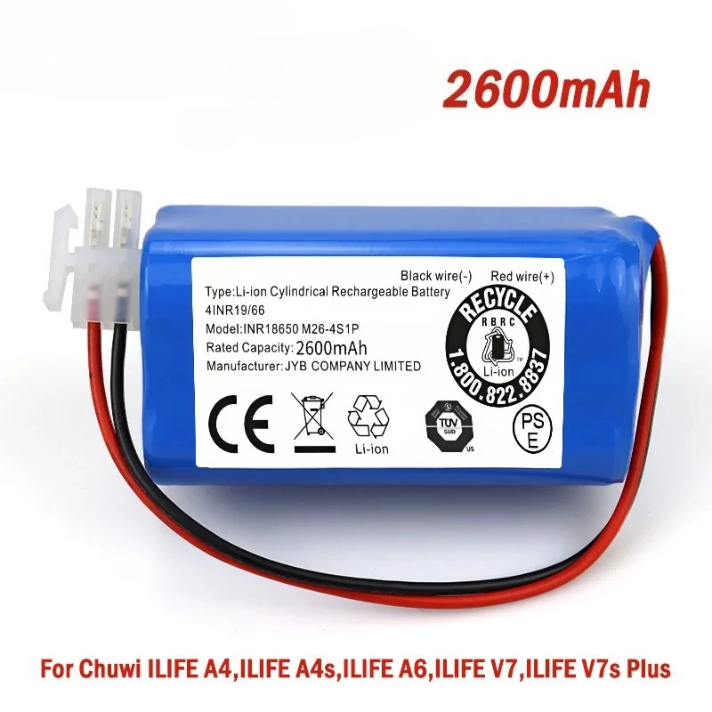 14.8v 2600mAh 18650 Li Ion Rechargeable Battery for ILIFE A9 A7 A4s Pro A4s V7s Plus A6 A8 Robot Vacuum Cleaner Accessories