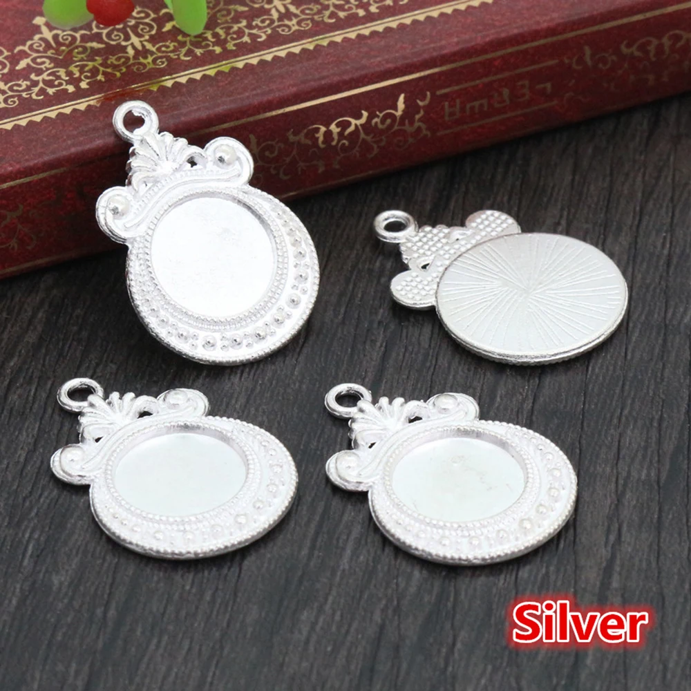 20pcs 12mm Inner Size Antique Bronze Silver Gold Black Plated Fashion Style Cabochon Base Cameo Setting Charms Pendant