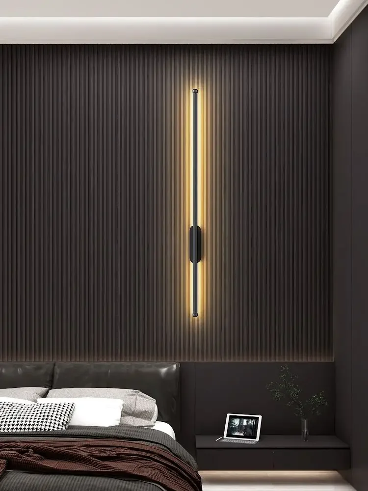 Modern simple linear tube LED wall lamp up down background opposite wall light LED bedside foyer corridor black gold LED sconce