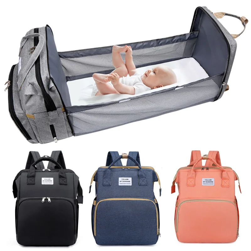 

Foldable Bed Mommy Bag Large Capacity Multi-Functional Backpack Lightweight Nappy Milk Bottle Diaper Bags Fashion Maternity Bag