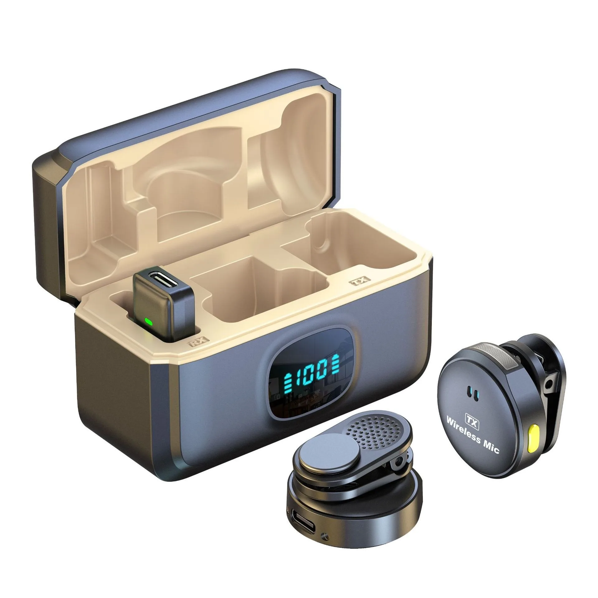 Lavalier Microphone 2.4GHz Wireless Microphone Magnetic Suction Microphone with Charging Case for Video Recording Plug and Play