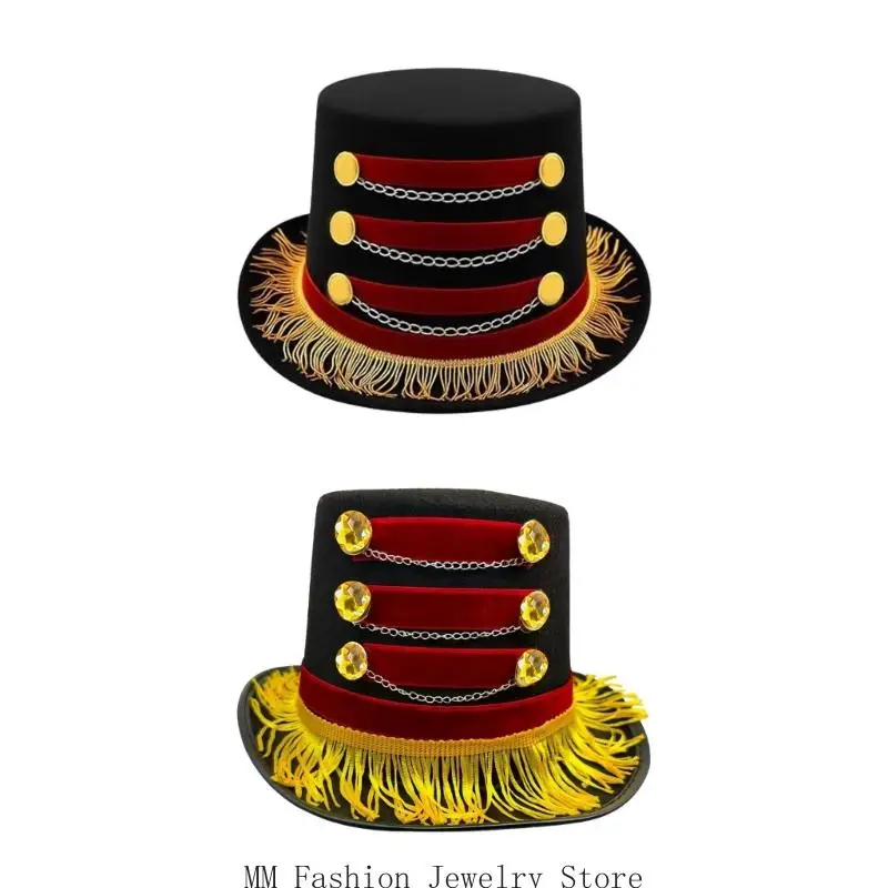 D0UB Vintage Circus Tasseled Magicians Top Hat Classical Headwear Stage Performances Costume Accessory