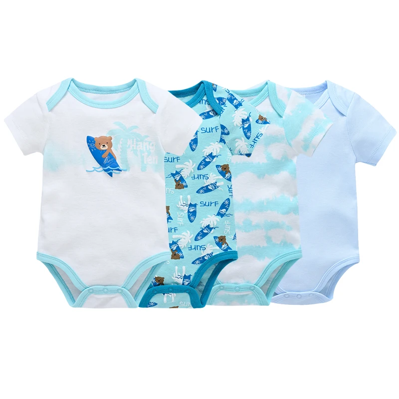 4 шт./компл., одежда для малышей, комбинезон для девочек, боди из 100% хлопка Bebe, одежда для младенцев с единорогом, комбинезон с короткими рукавами для детей 0-12 месяцев
