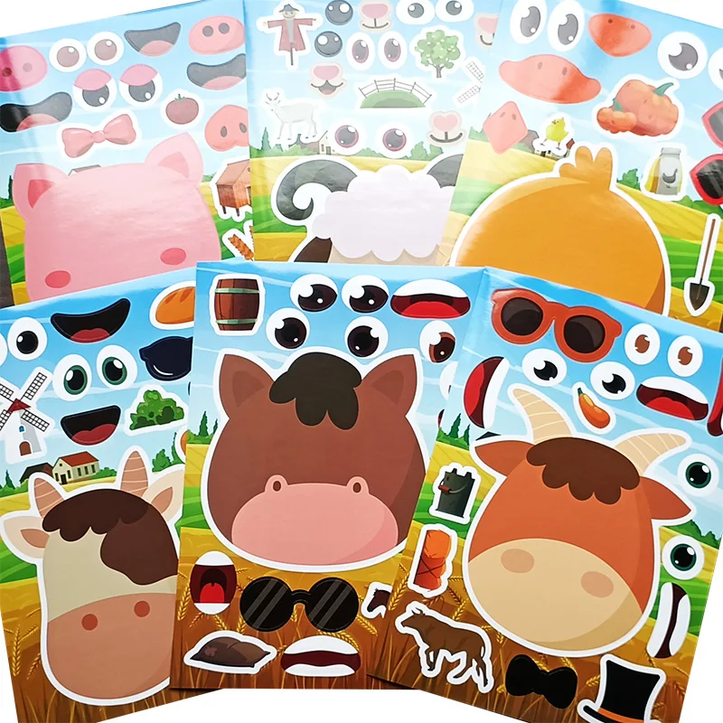 6 Sheets Farm Animals Assembled Sticker Set for Kids