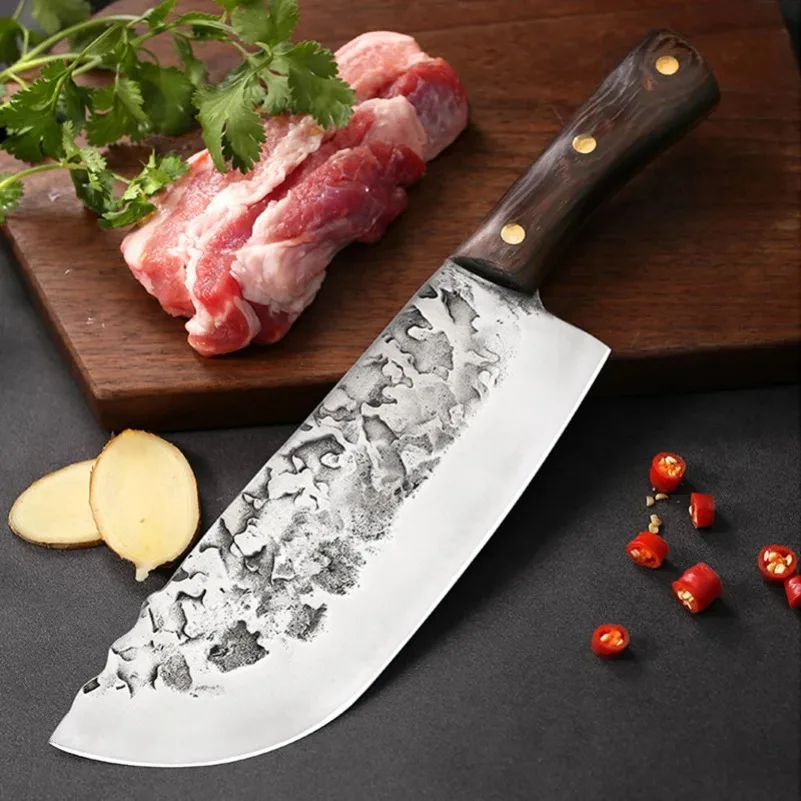 Handmade Blade Butcher Cleaver Knife Kitchen Knives Chef Cooking Slicing Meat Vegetables BBQ Chopper Wood Handle Utility Knives