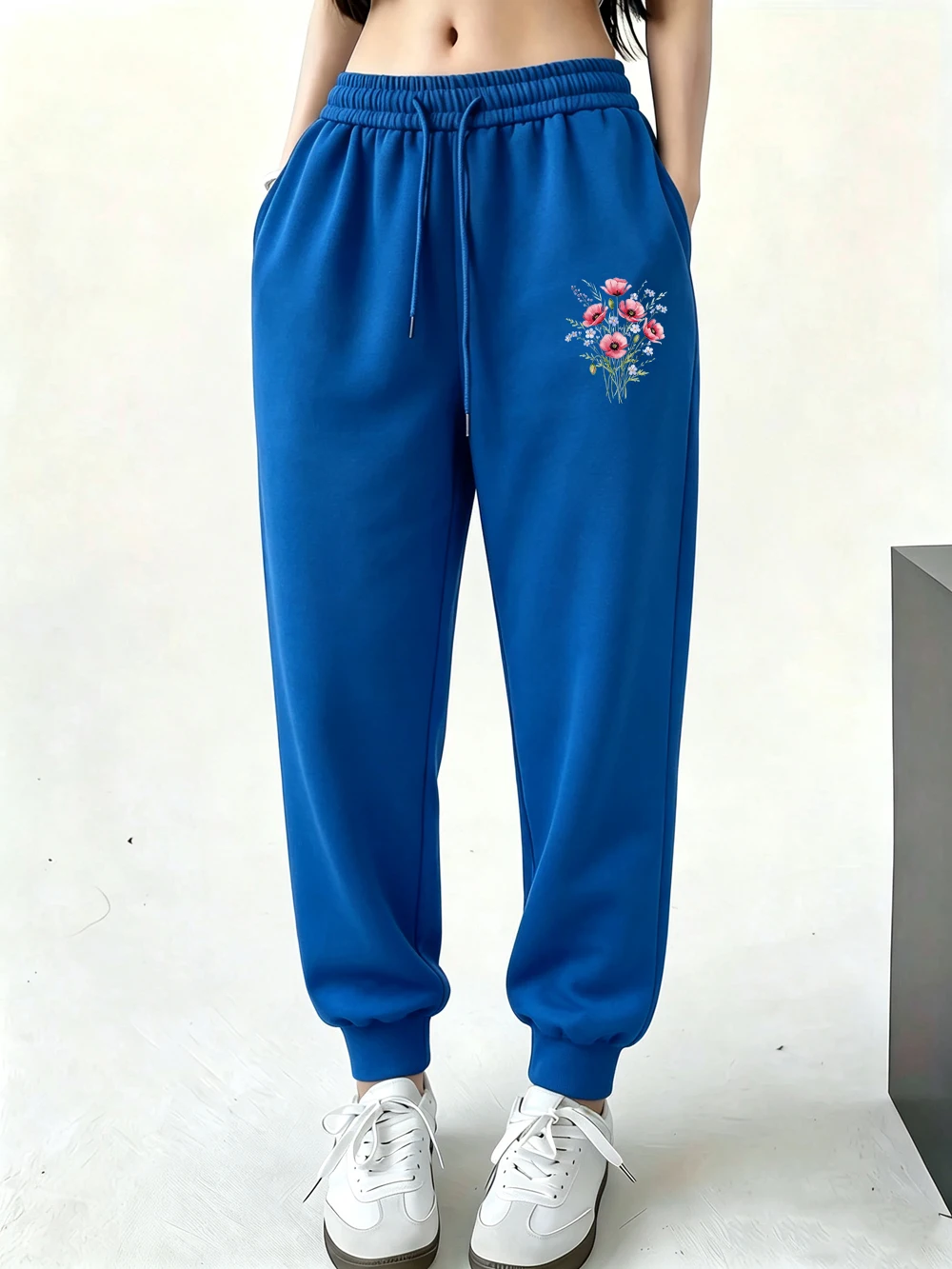 Schöne Sweatpants mit Aquarellblumen-Print für Damen, Basic-Fleece-Jogginghose, lässige Hose mit Taschen, lockere Winterkleidung – Detail 13