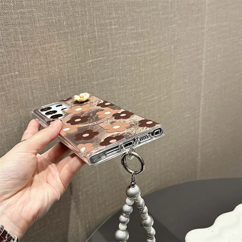 Funda de teléfono magnética con flores láser creativas para Samsung Galaxy S22 S23 S24 Ultra S24 + S24 Plus