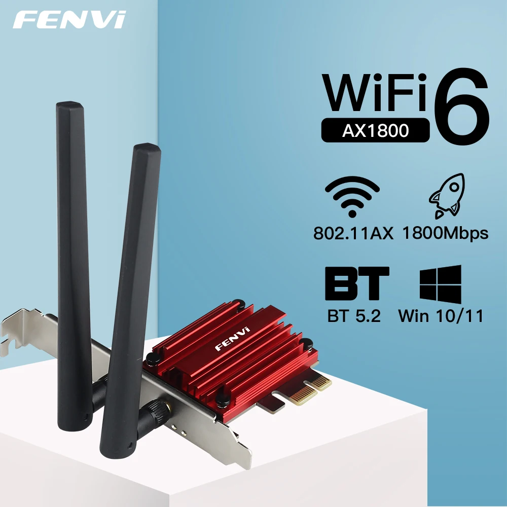 FENVI Wireless WiFi 6 PCIe Adapter AX1800 Wireless Desktop PCIe Adapter For Bluetooth 5.2 802.11AX Dual Band 2.4G/5Ghz For Win10