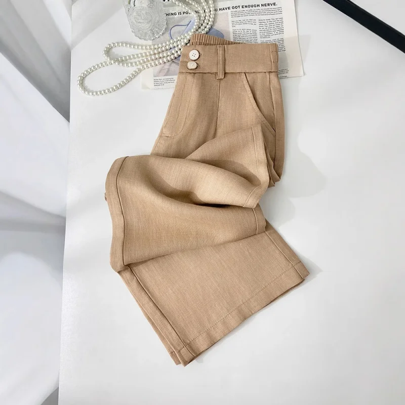 سراويل وردية واسعة الساق للنساء، سراويل صيفية رفيعة، سراويل مستقيمة الساق عصرية متعددة الاستخدامات وبسيطة