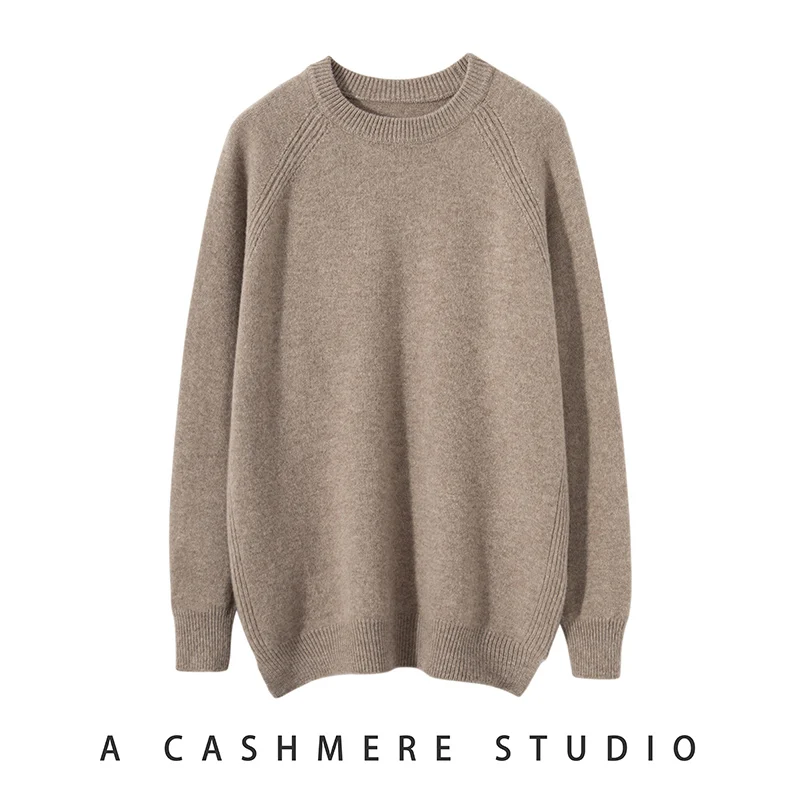 2025 Men's Sweater Pullover Long Sleeved Autumn Winter 100% Pure Wool Loose Round Neck Solid Thickened Warm Simple Casual Tops