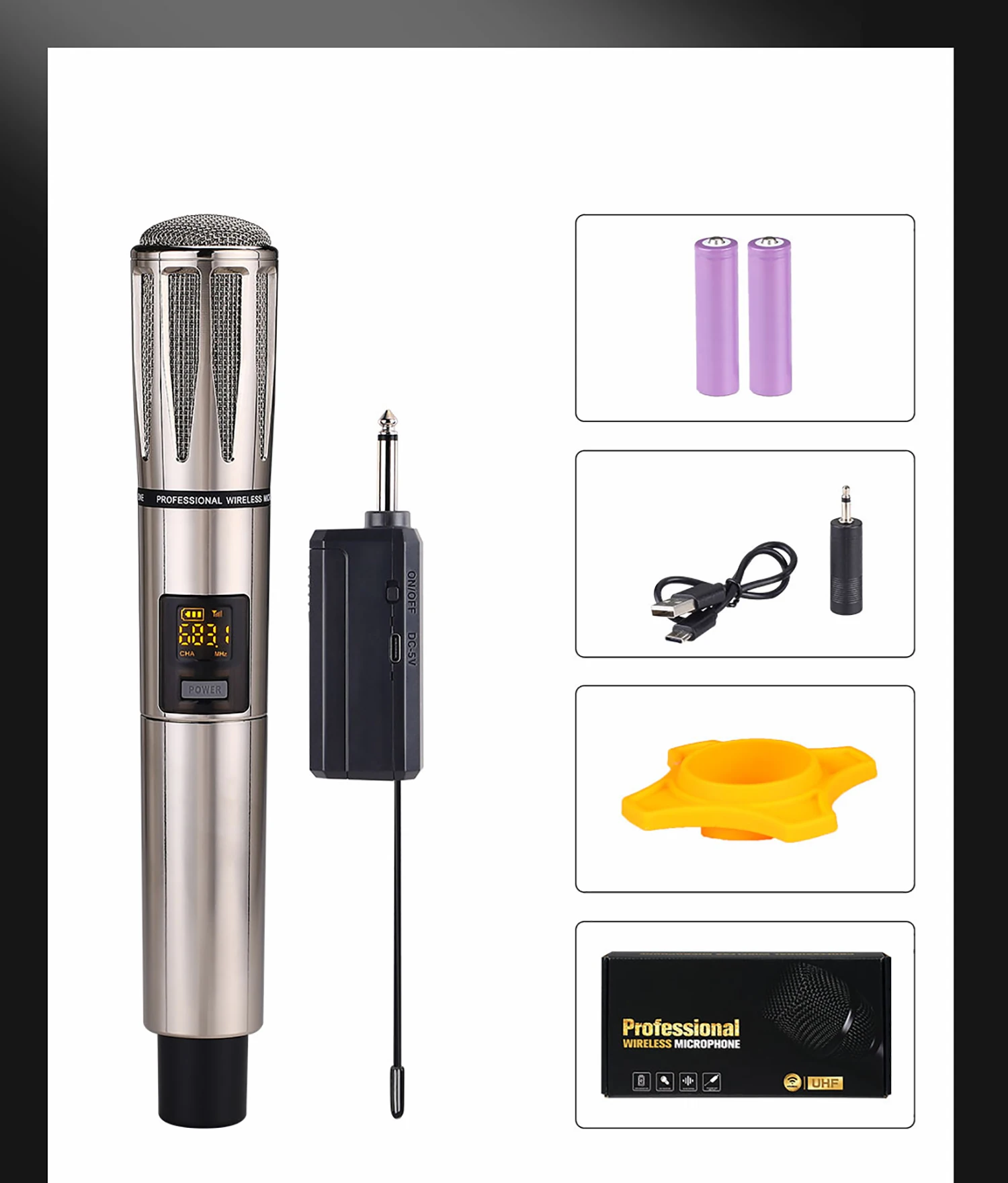 

GAW-E68A UHF Professional Wireless Charging Dynamic Handheld Vocal Karaoke Universal Microphone