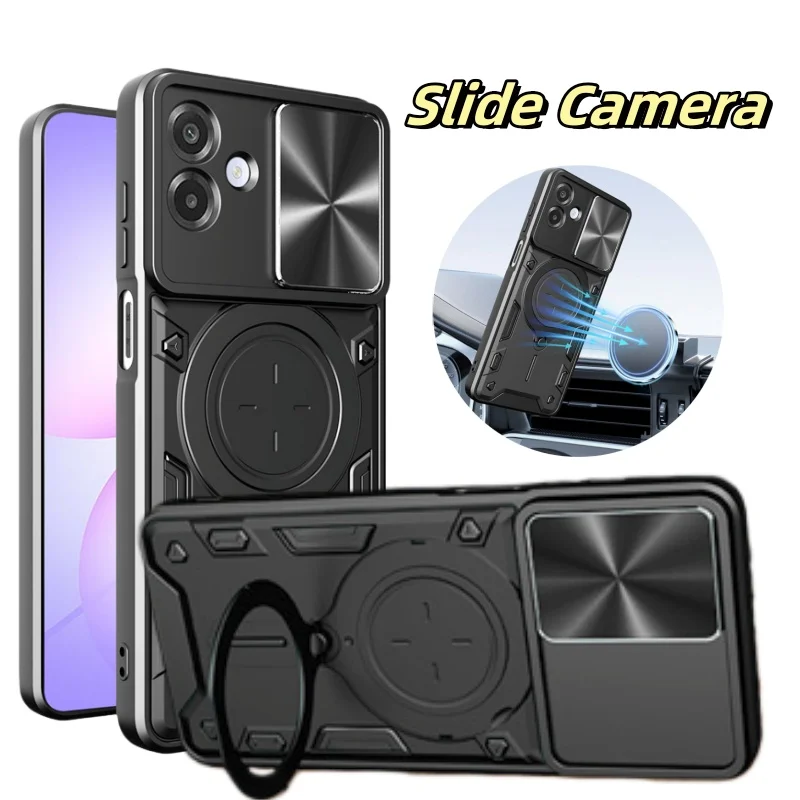 For Samsung Galaxy A07 Case Slide Lens Protector Armor Phone Cover for Sumsung A07 A 07 GalaxyA07 4G Ring Stand Shockproof Funda