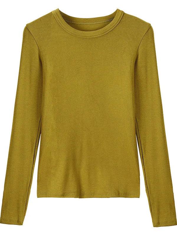 تي شيرت نسائي رفيع بقصة ضيقة طويل Sve مستدير Ne Base irt ملابس داخلية مريحة من البوليستر المحبوك للمكتب #5