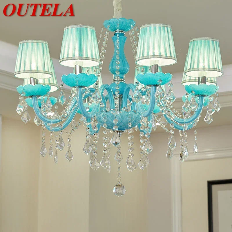 

OUTELA Blue Crystal Pendent Lamp Luxurious Candle Lamp Warm Living room and bedroom Children's Room Restaurant KTV Chandelier