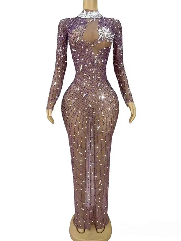 

High Quality Hot Stamping Sexy See Through Mesh Elastic Dress 2025 New Fashion Custom Women'S Clothing