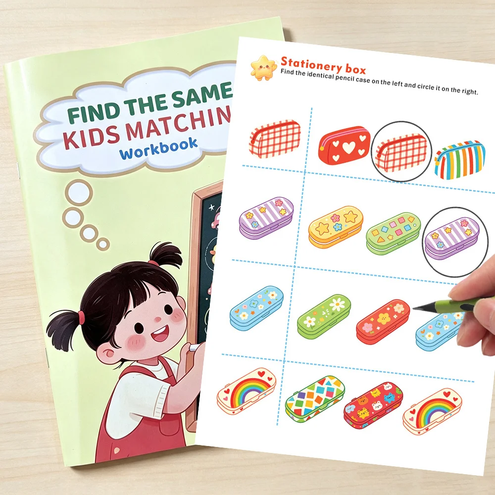 Find The Same Matching Activity Early Learning Workbook, 32 Pages Content Matching Training Book, Whole Brain Development Books