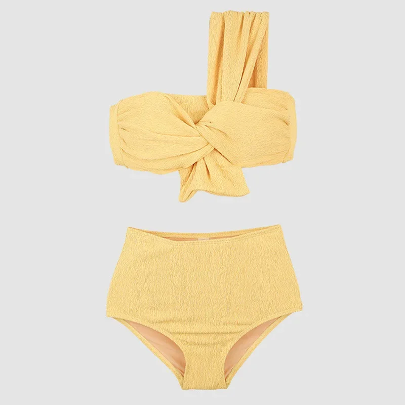 New Pink Bikinis Two Pieces Swimsuit Women Swimwear Beach One Shoulder Bathing Suits Korean High Waisted Bikini Set Pool 2024