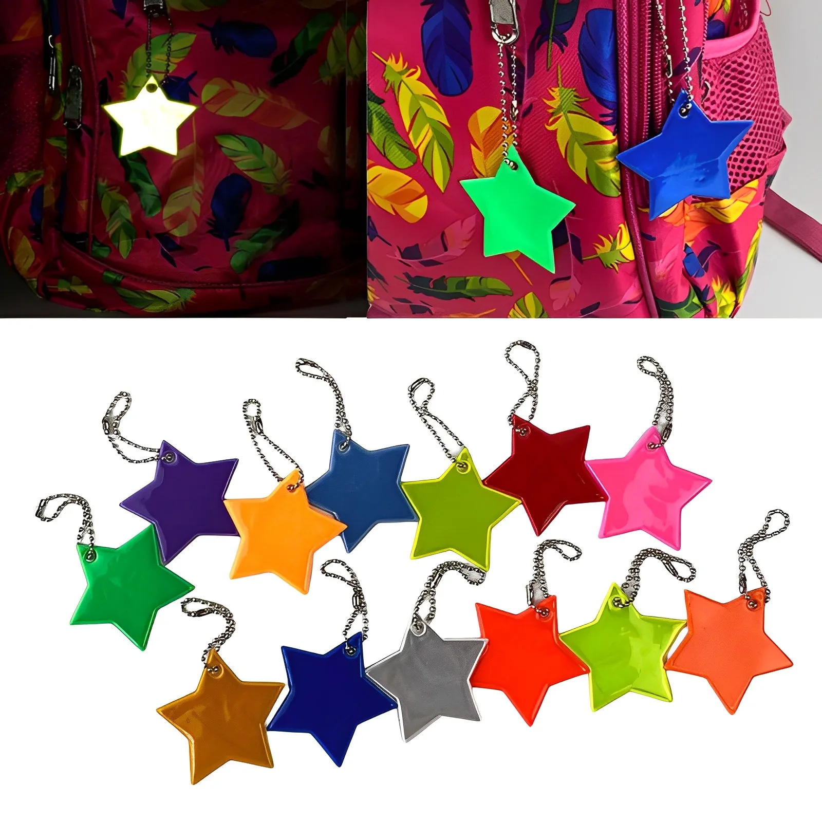 8Pcs Reflective Keychain Stars Gear Stylish Reflective Pendant for Bags Strips Child Safety Reflectors Keyrings Auto Accessories