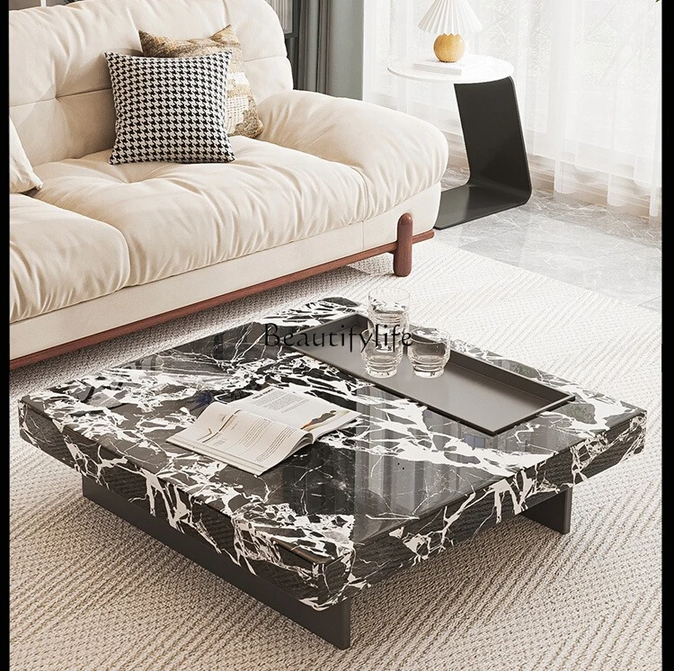 

04Italian marble light luxury modern simple living room household square coffee table combination