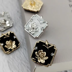 18/23MM Vintage Lotus Fashion Shank Buttons Of Clothing Chinese Style Rhinestone Decor Square Button For Women Dress Sewing DIY
