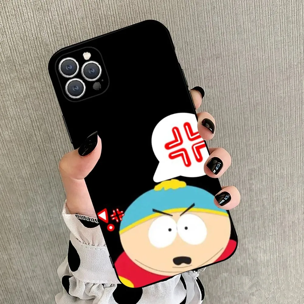 Cartoon S-South P-Park Phone Case For iPhone 15,14,13,12,11,Plus,Pro Max,XS,X,XR,SE,Mini,8,7 Soft Silicone Black Cover