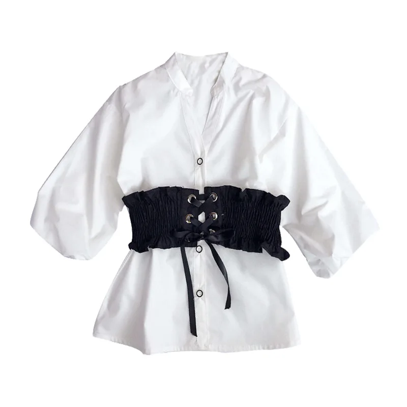 Girl Shirts Spring Autumn Kids Clothes Girls Sashes White Shirt Long Loose Shirt Cotton Top for Toddler 2 3 4 5 6 7 8 9 Years
