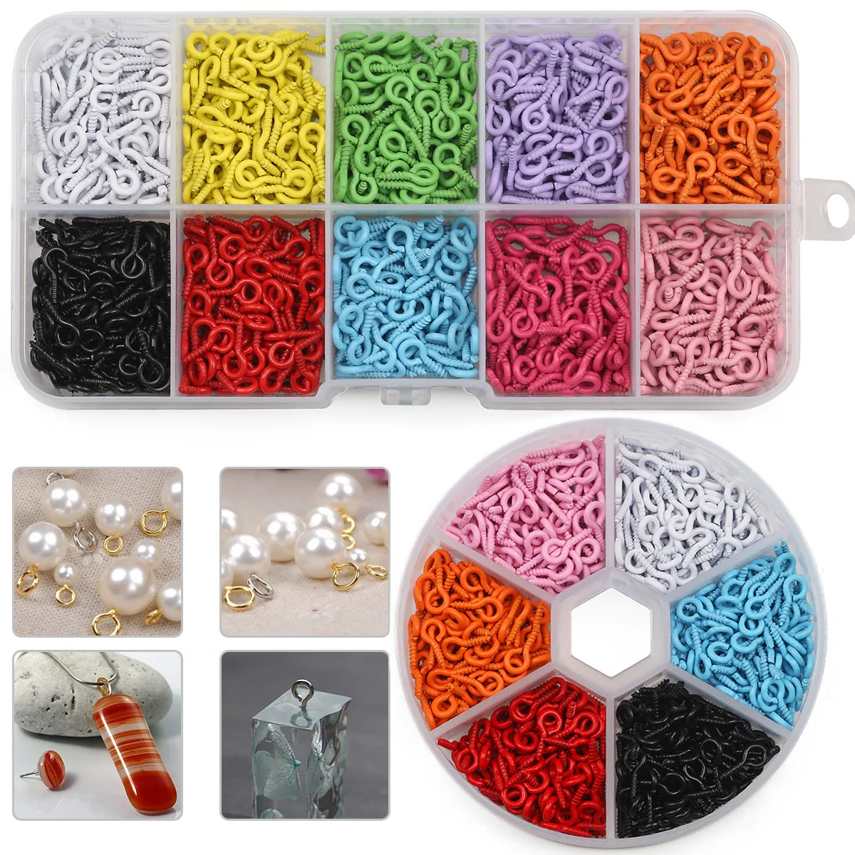 Boxed 10-Colors Mutton Eye Threaded Nails Pendant Base Makings for Jewelry Making kit DIY Accessories Essential Tools 500pcs