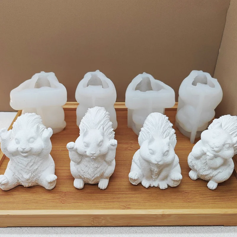 

Cute Squirrel Aroma Candle & Gypsum Silicone Mold Set for DIY Diffuser Stone, Resin Cement Art Decor