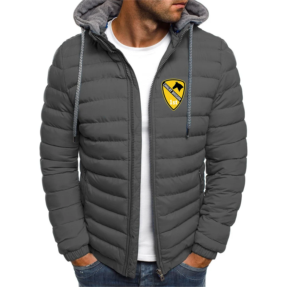 US Army 1st Cavalry Division Veteran Men's New Jacket Fashionable Hooded Jacket Outdoor Sports Hiking Men's Short Coat Hoodies