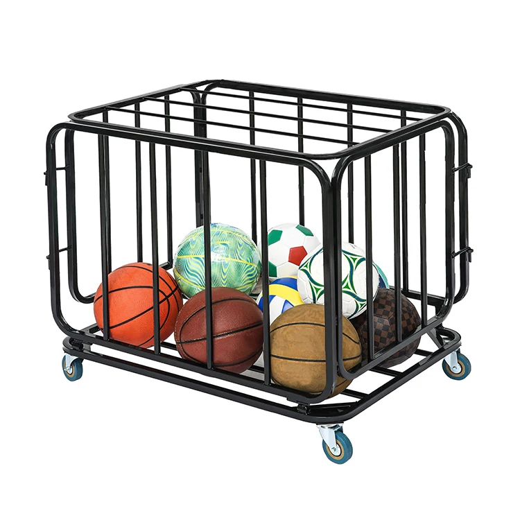 JH-Mechanical lockable ball storage car Sports equipment organizer lockable cover Gym metal basketball hoop