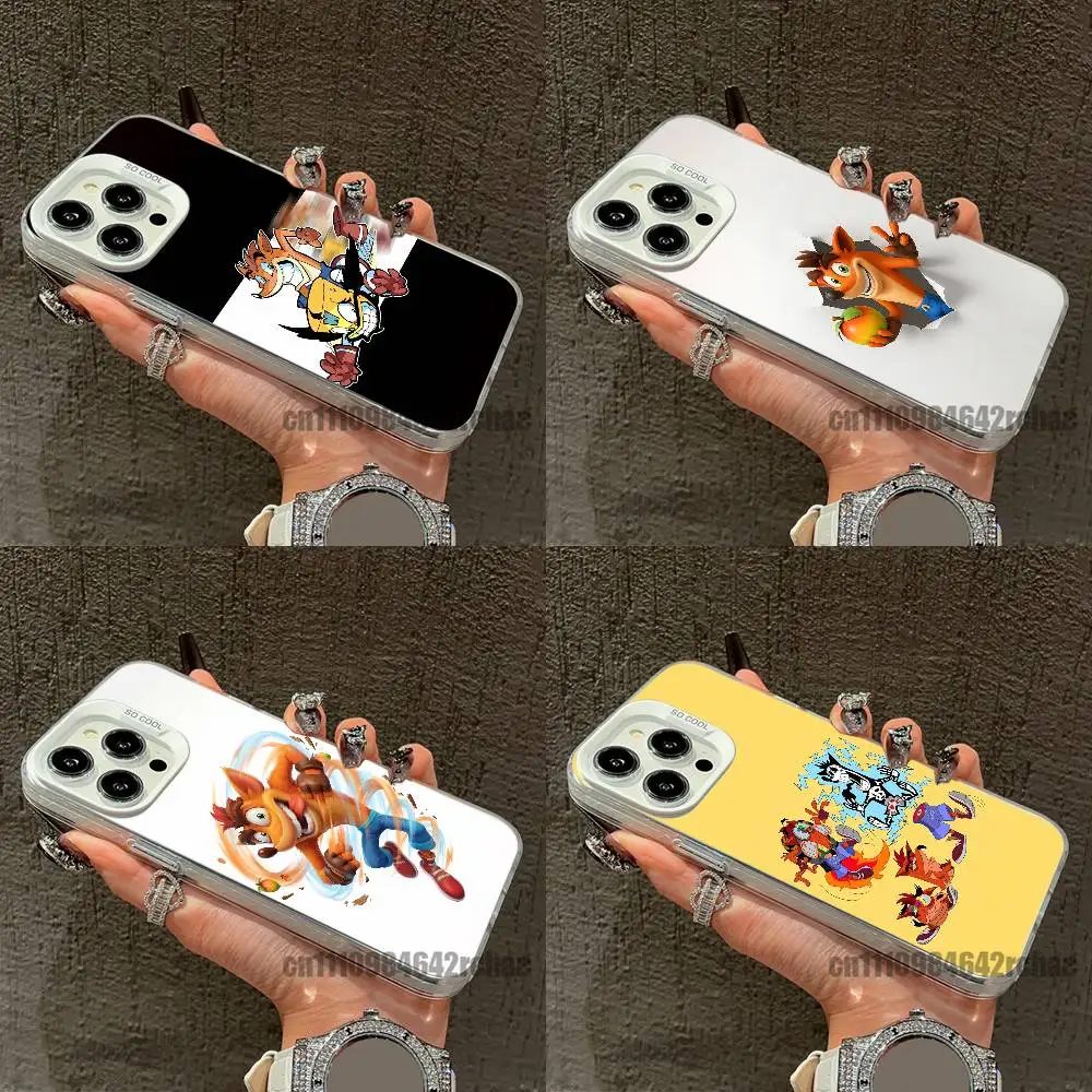 Coque de téléphone Crash Bandicoot Fox pour iPhone 15 12 11 14 13 16 17 18 Plus Mini Pro Max, couverture blanche et argentée